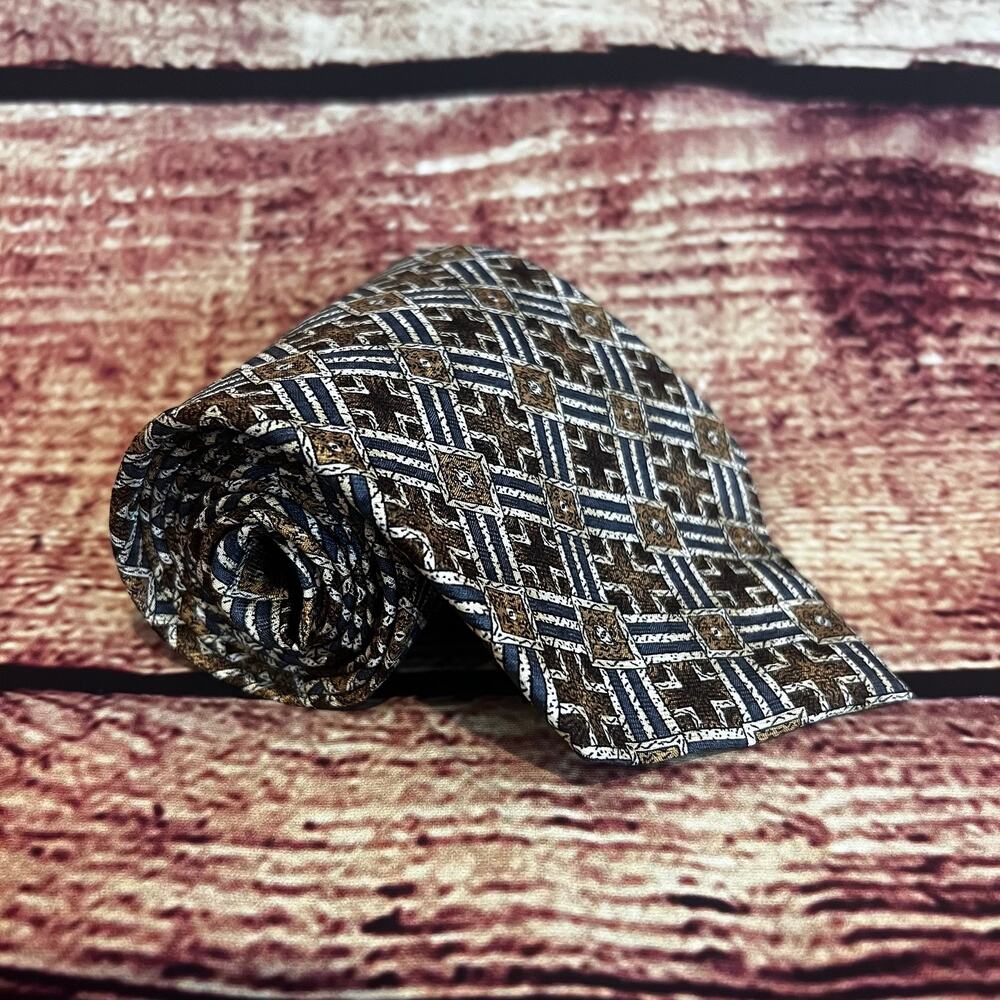 Guess 100% Silk Skinny Tie 56x4 Neutral Khaki Gold Brown Classic Necktie Classy
